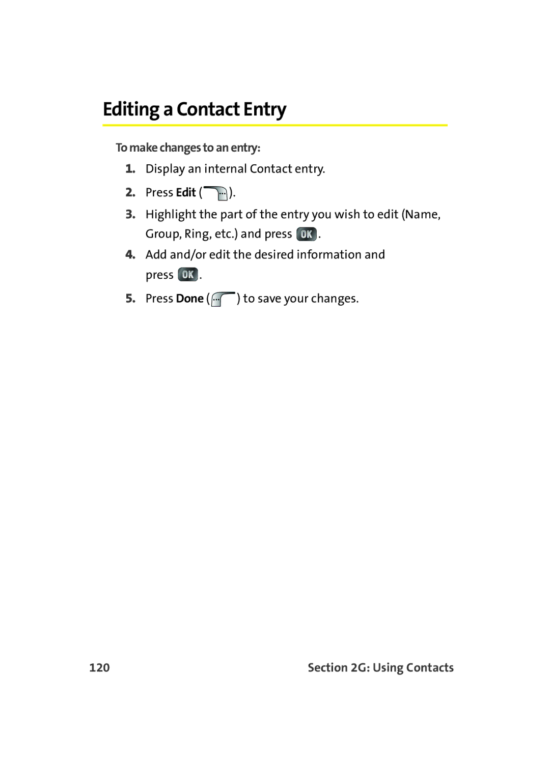 Samsung MM A880 manual Editing a Contact Entry, To make changes to an entry, 120 