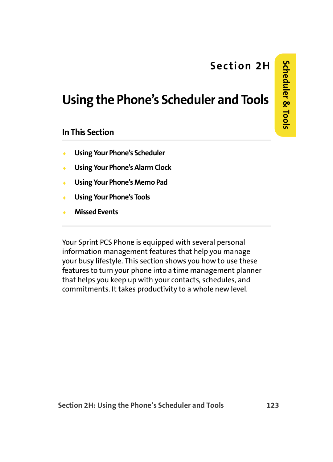 Samsung MM A880 manual Scheduler & Tools, Using the Phone’s Scheduler and Tools 123 