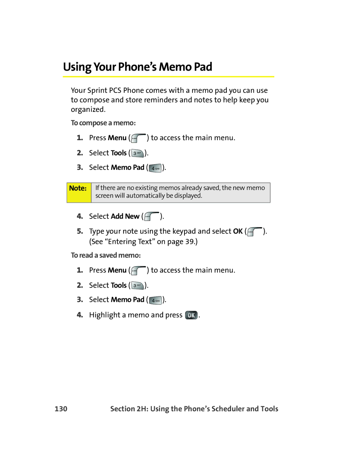 Samsung MM A880 manual Using Your Phone’s Memo Pad, To compose a memo, To read a saved memo, 130 