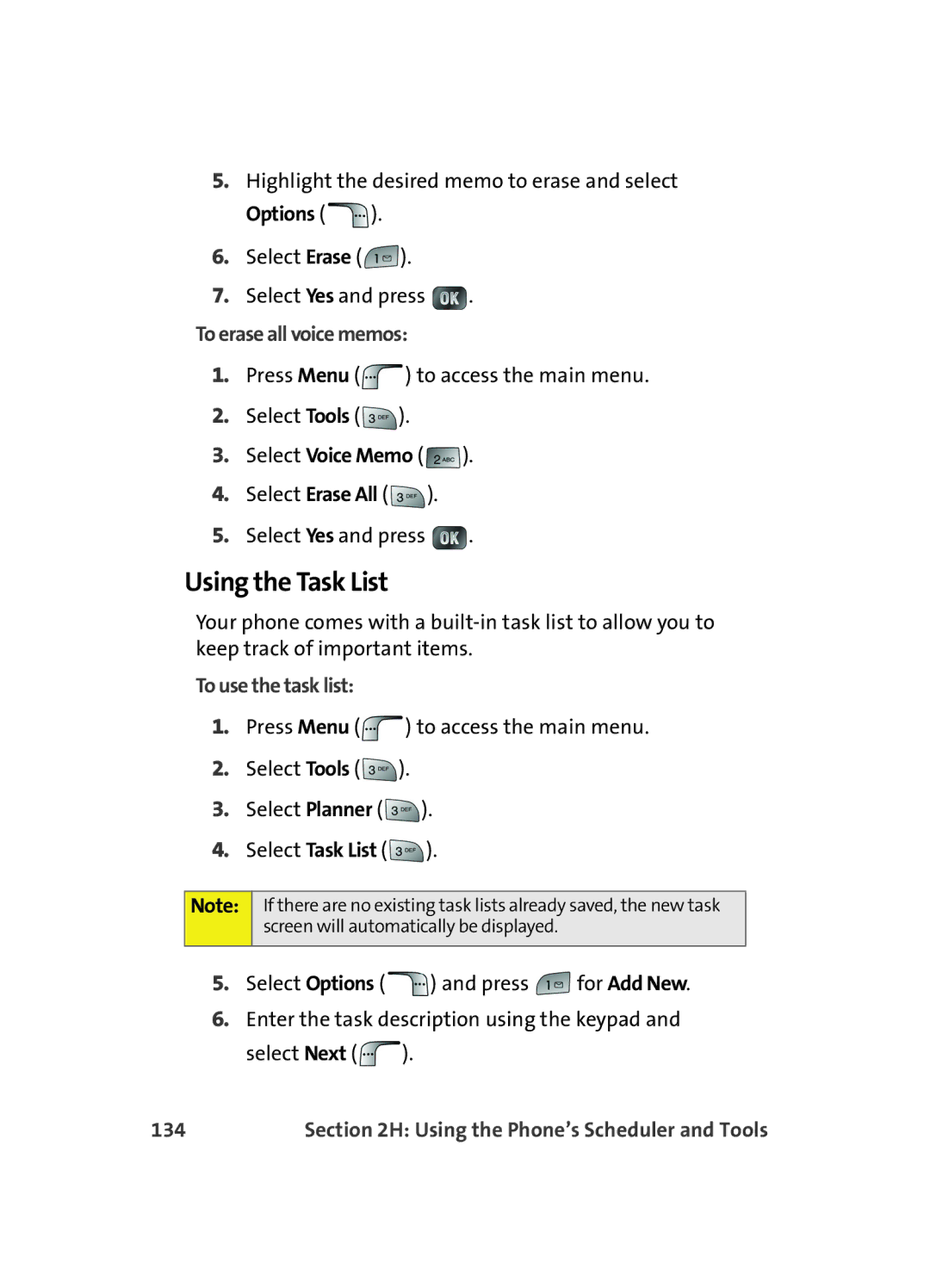 Samsung MM A880 manual Using the Task List, Options, To erase all voice memos, To use the task list, 134 