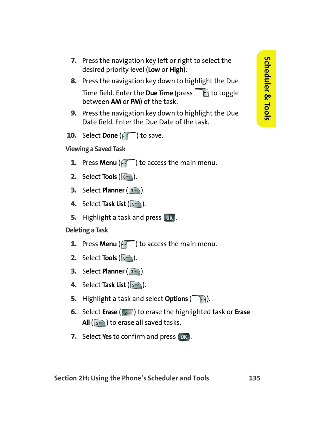 Samsung MM A880 manual Viewing a Saved Task, Deleting a Task, Using the Phone’s Scheduler and Tools 135 