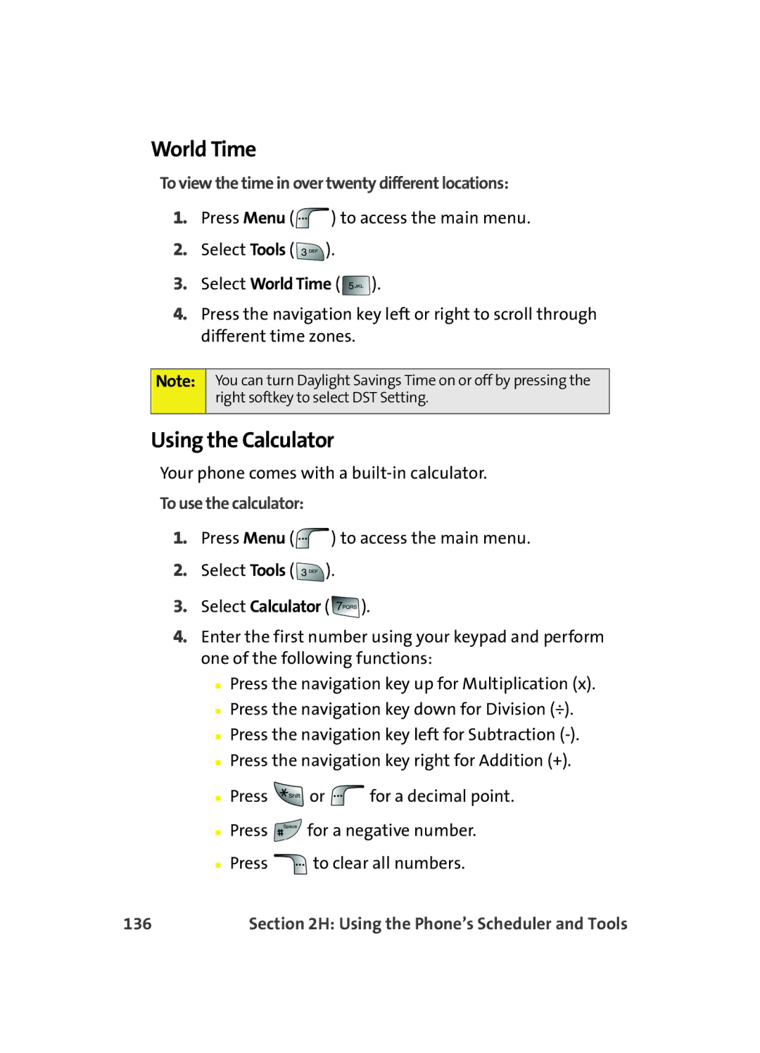 Samsung MM A880 manual World Time, Using the Calculator, To view the time in over twenty different locations, 136 