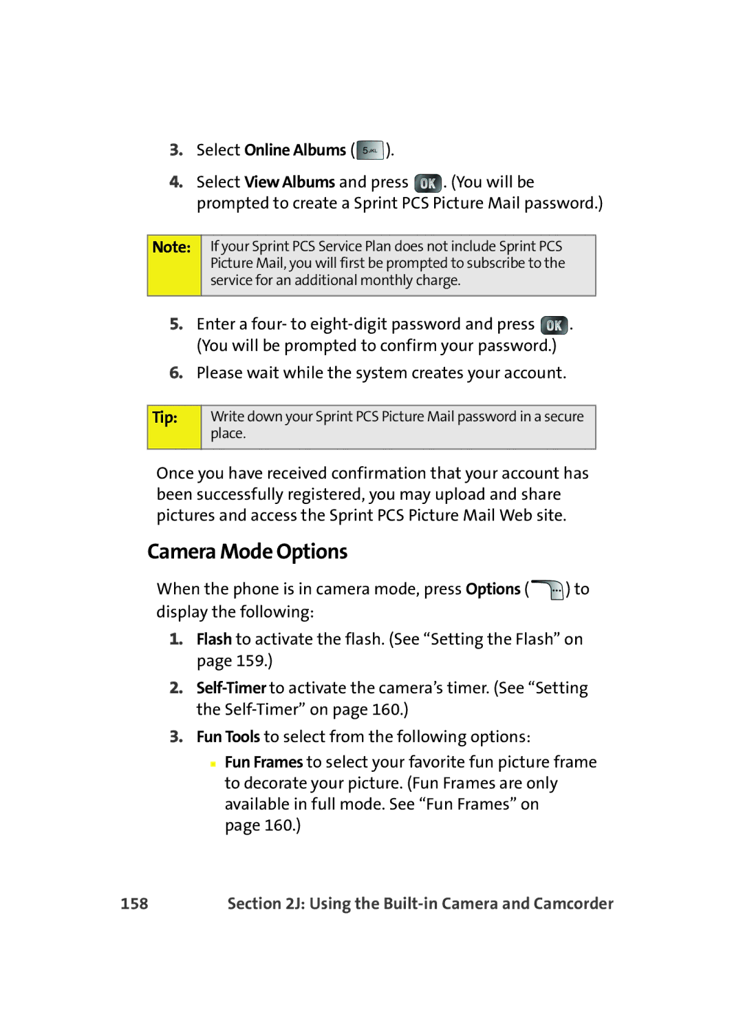 Samsung MM A880 manual Camera Mode Options, Select Online Albums, 158 