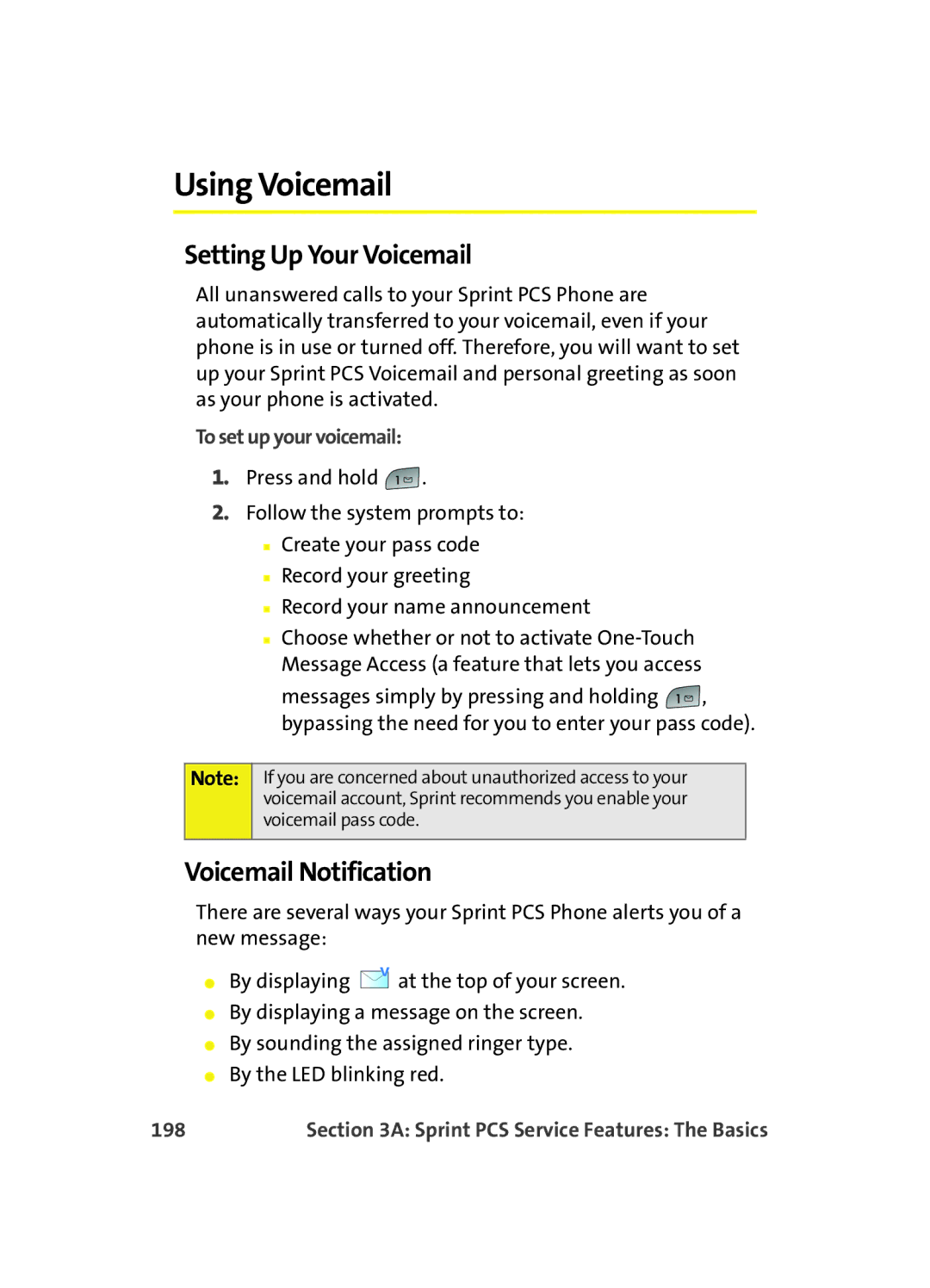 Samsung MM A880 manual Using Voicemail, Setting Up Your Voicemail, Voicemail Notification, 198 