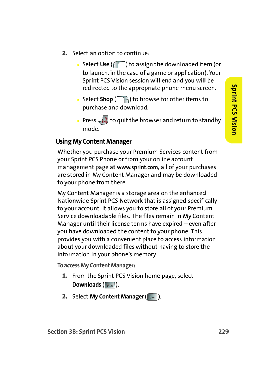 Samsung MM A880 Using My Content Manager, To access My Content Manager, Select My Content Manager, Sprint PCS Vision 229 