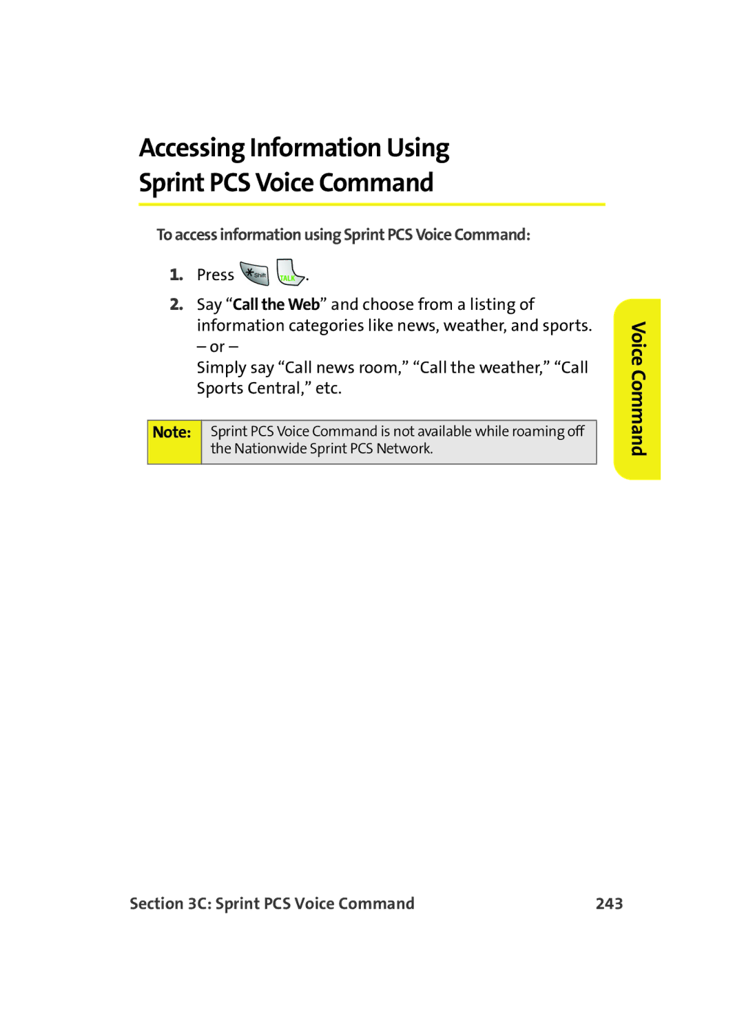 Samsung MM A880 manual Accessing Information Using Sprint PCS Voice Command, Sprint PCS Voice Command 243 