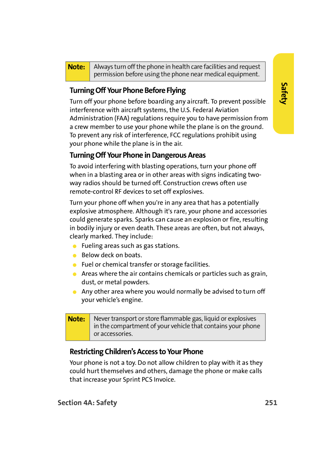 Samsung MM A880 manual Turning Off Your Phone Before Flying, Safety 251 