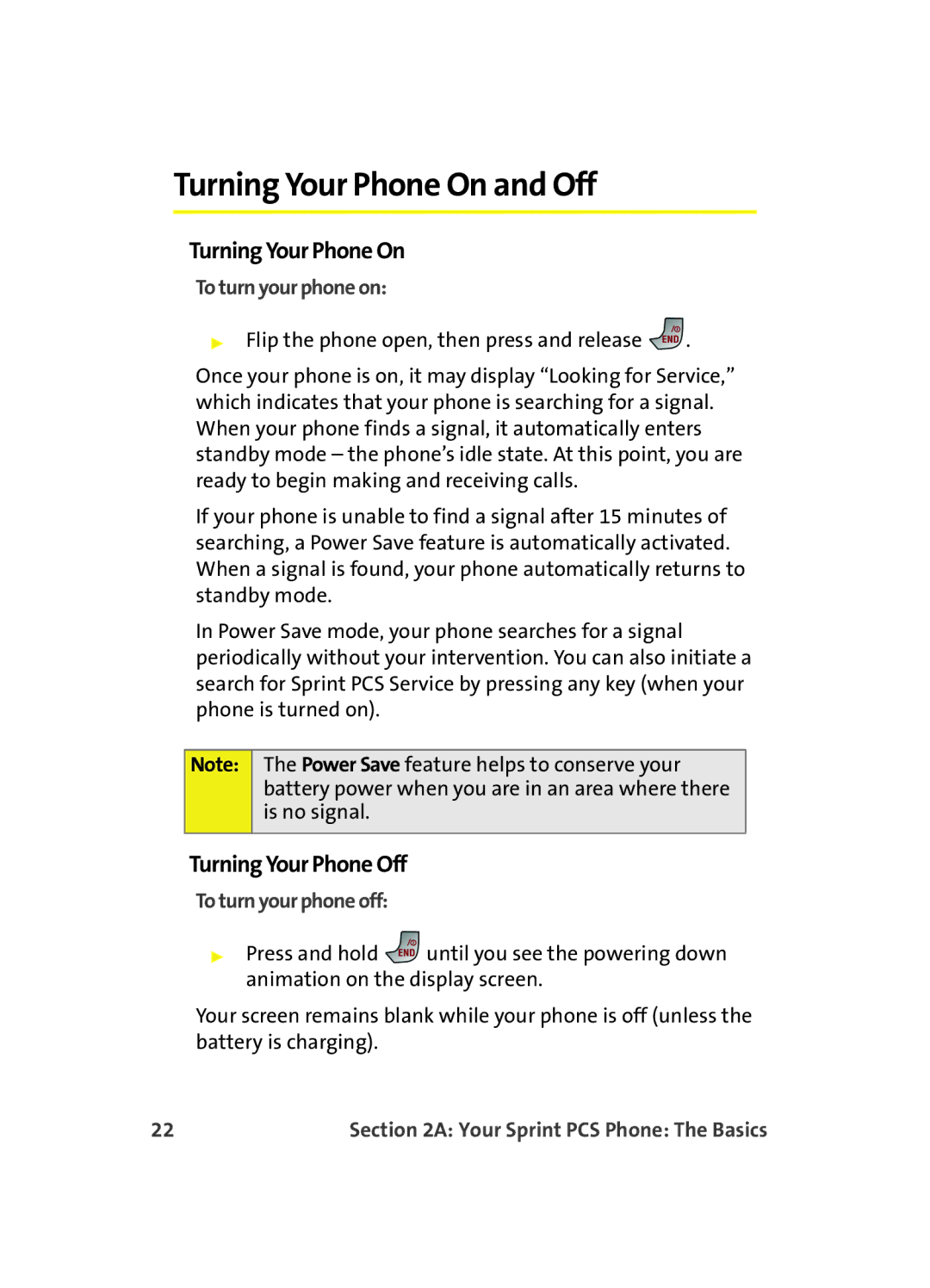 Samsung MM A880 manual Turning Your Phone On and Off, Turning Your Phone Off, To turn your phone on, To turn your phone off 