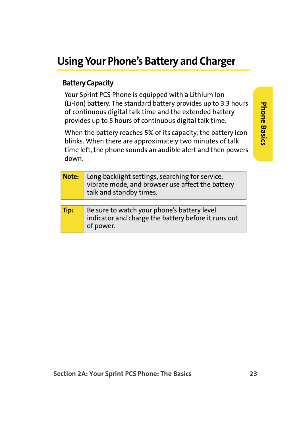 Samsung MM A880 manual Using Your Phone’s Battery and Charger, Battery Capacity 