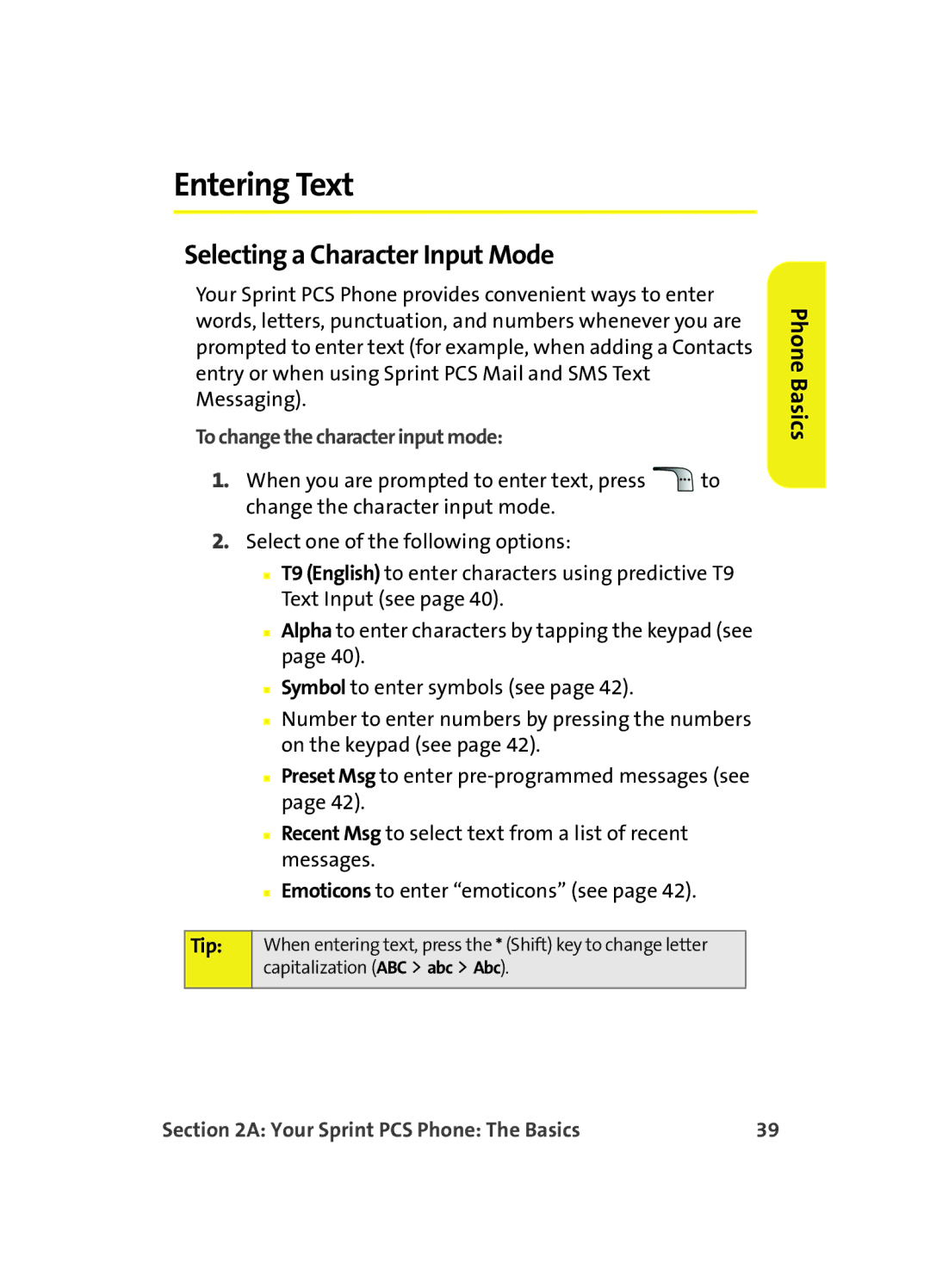 Samsung MM A880 manual Entering Text, Selecting a Character Input Mode, To change the character input mode 