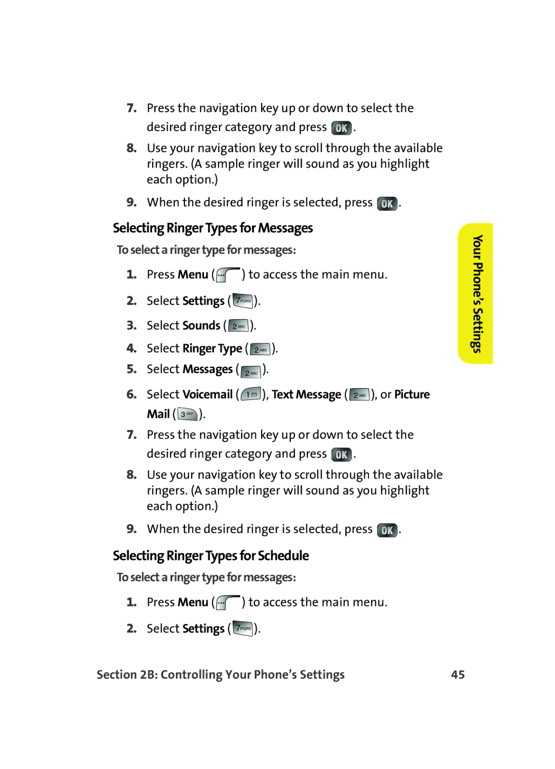 Samsung MM A880 manual Selecting Ringer Types for Messages, Selecting Ringer Types for Schedule, Select Ringer Type 