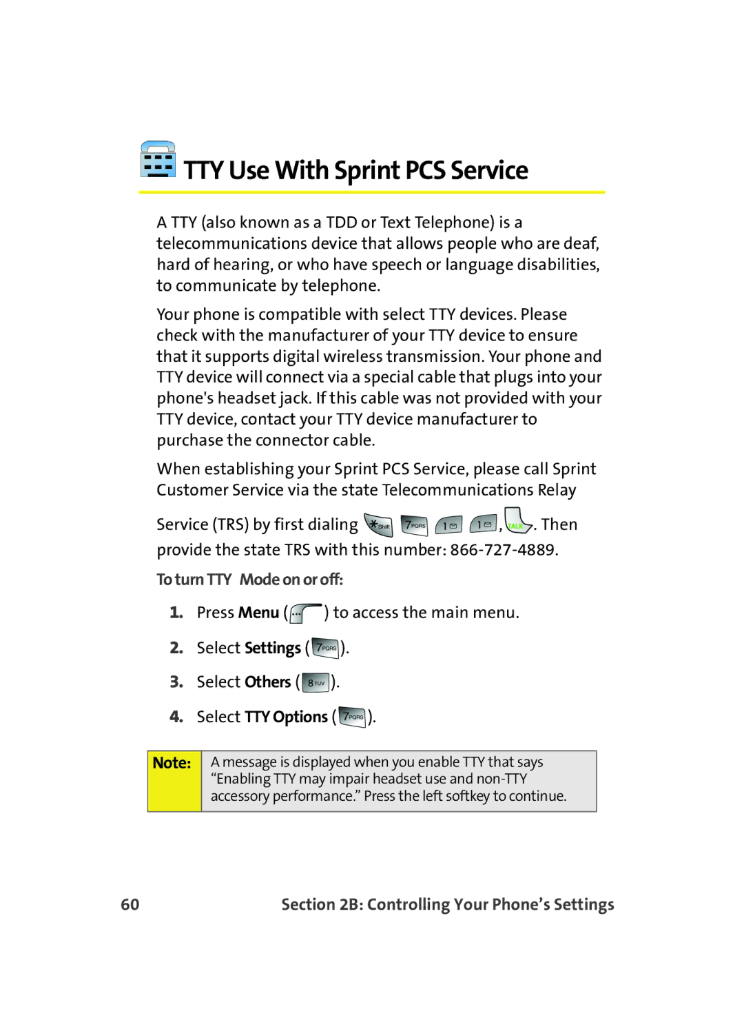 Samsung MM A880 manual TTY Use With Sprint PCS Service, To turn TTY Mode on or off, Select TTY Options 