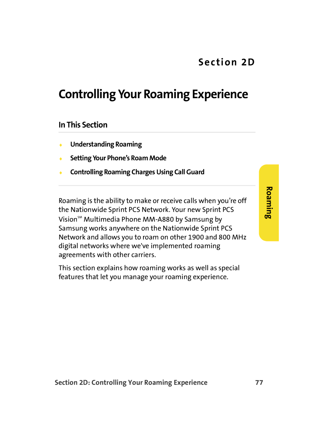 Samsung MM A880 manual Controlling Your Roaming Experience 