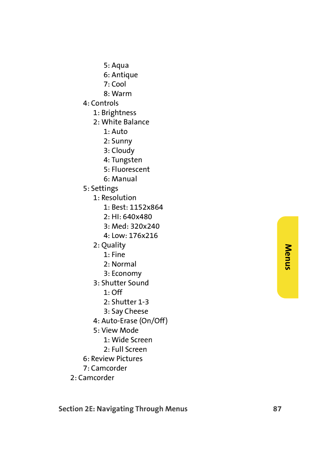 Samsung MM A880 manual Menus 