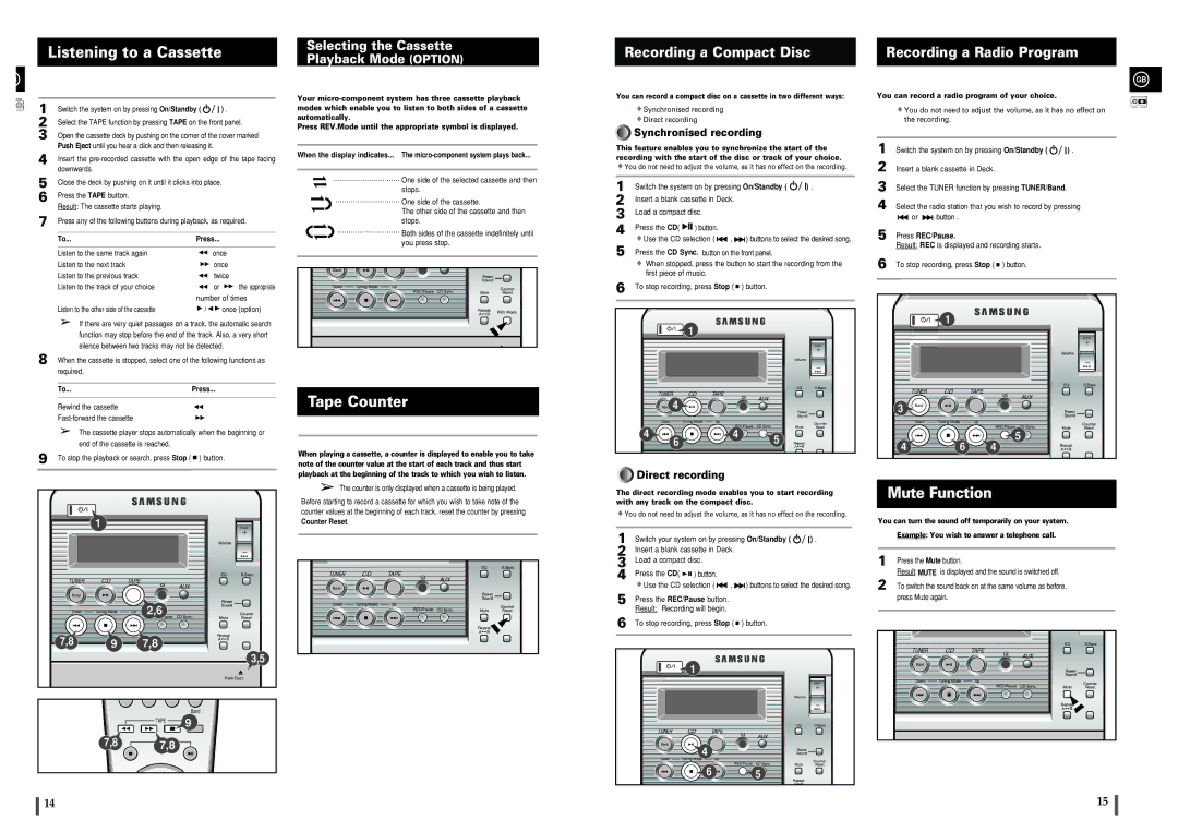 Samsung MMB3LH/OMX, MM-B3, MMB3LH/ELS manual Listening to a Cassette, Tape Counter, Mute Function 