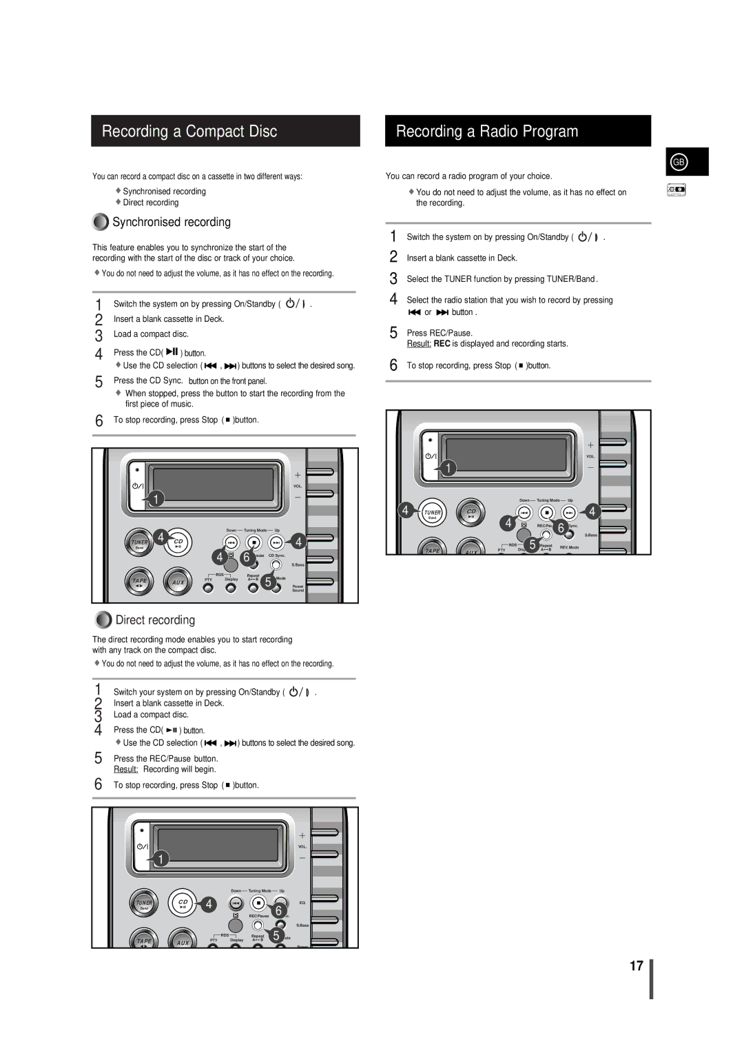 Samsung MMB5RH/ELS Recording a Compact Disc, Recording a Radio Program, You can record a radio program of your choice 