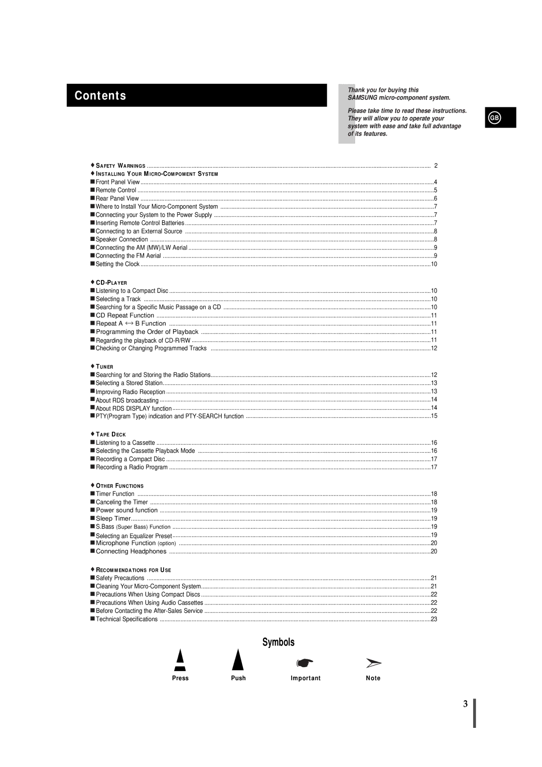 Samsung MMB5RH/ELS, MM-B5 manual Contents 