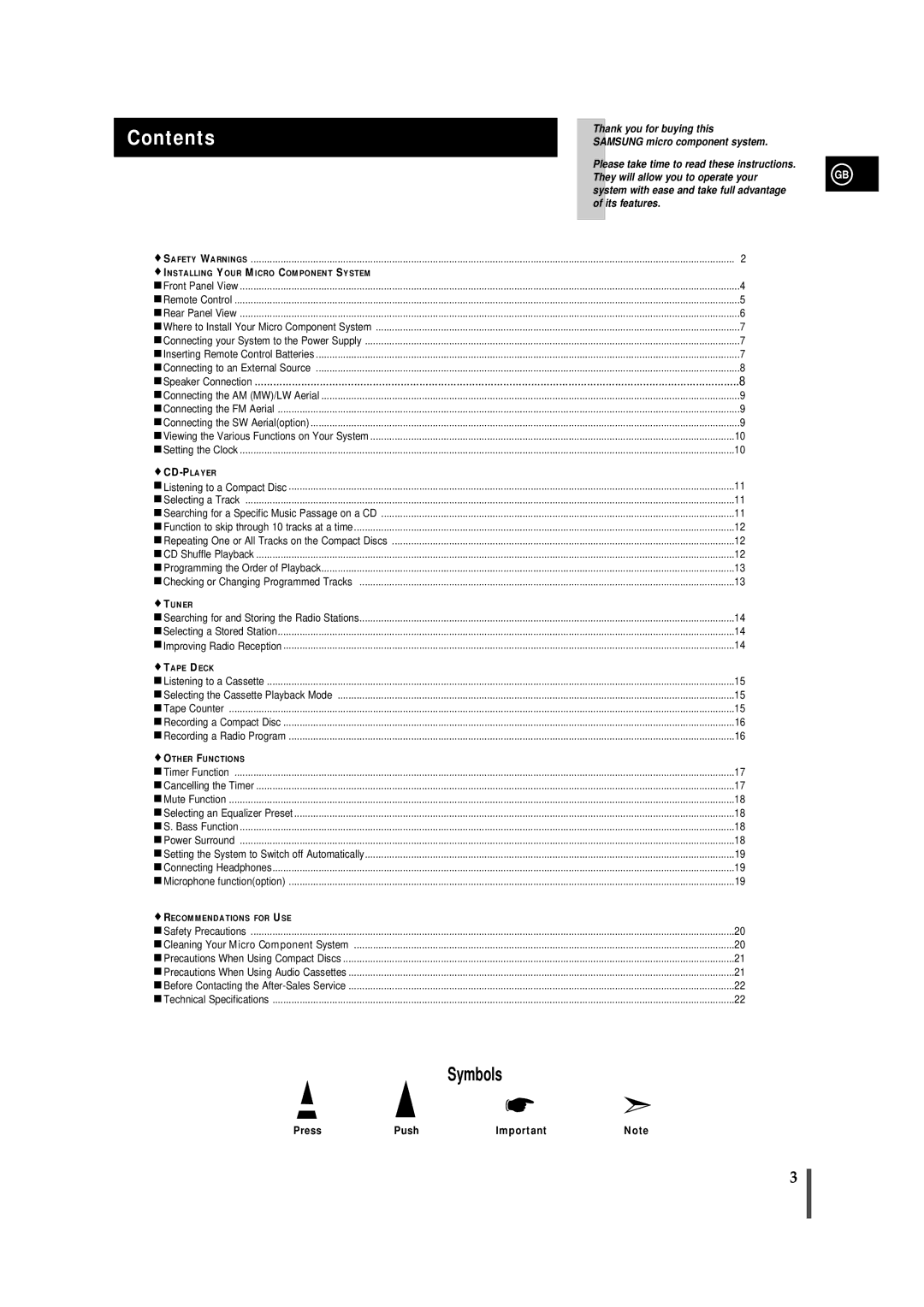 Samsung AH68-01018B, MM-B9 instruction manual Contents 