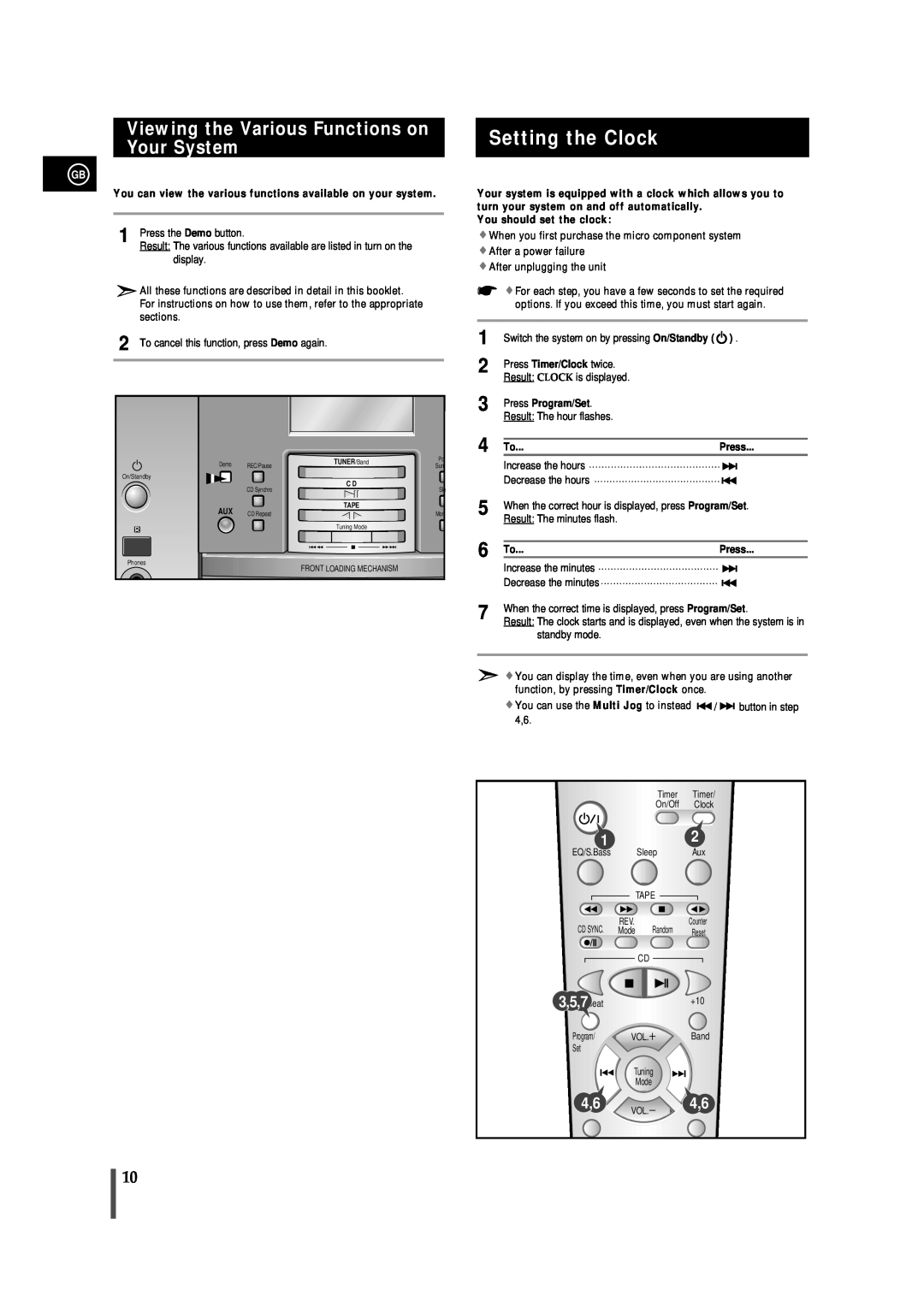Samsung MM-B9, AH68-01018B instruction manual Setting the Clock, Viewing the Various Functions on, Your System, 3,5,7 