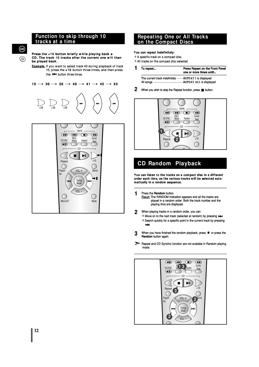 Samsung MM-B9, AH68-01018B instruction manual CD Random Playback, Function to skip through 10 tracks at a time, 15 20 