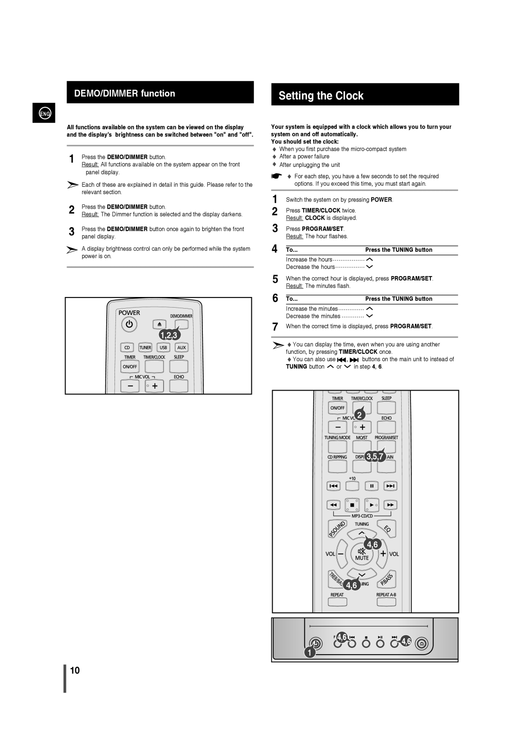 Samsung MM-C330 user manual Setting the Clock, Press PROGRAM/SET, Press the Tuning button 