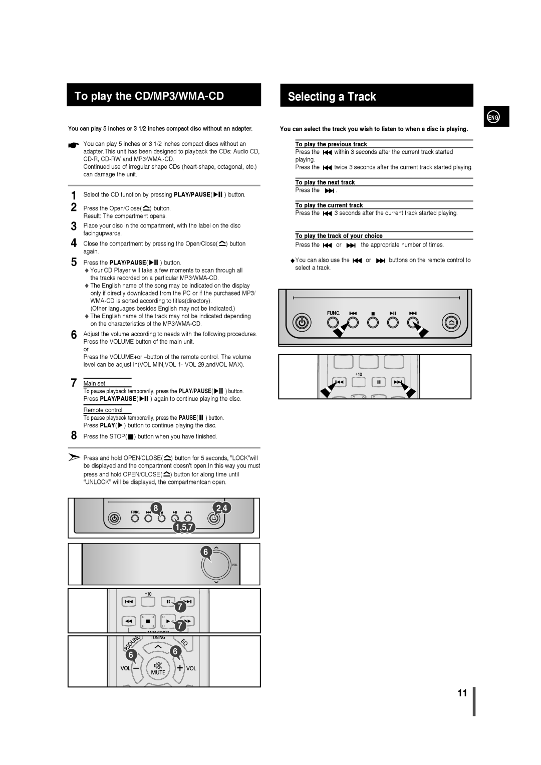 Samsung MM-C330 user manual Selecting a Track, To play the CD/MP3/WMA-CD 