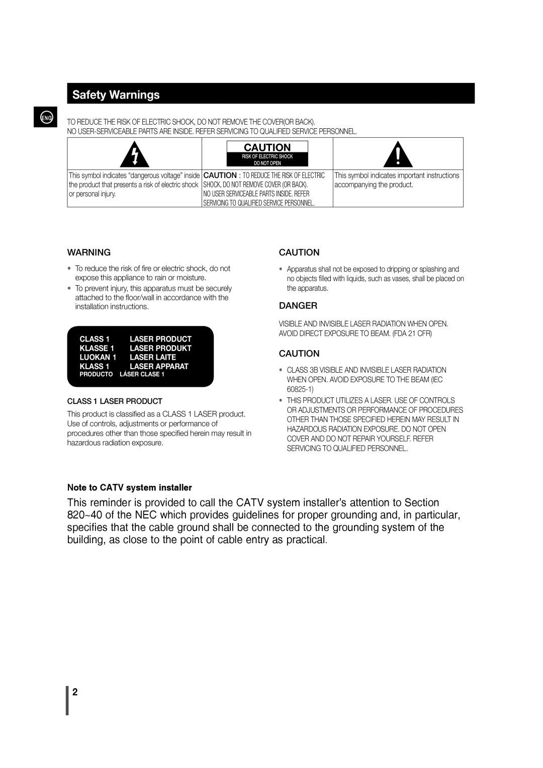 Samsung MM-C330 user manual Safety Warnings, Or personal injury 