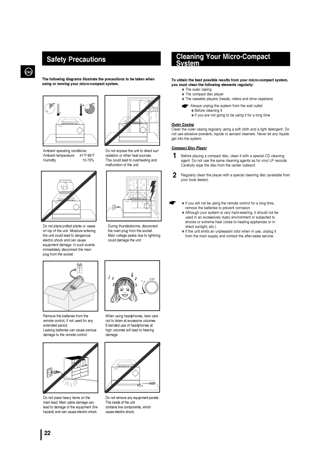 Samsung MM-C330 user manual Safety Precautions, Cleaning Your Micro-Compact System 