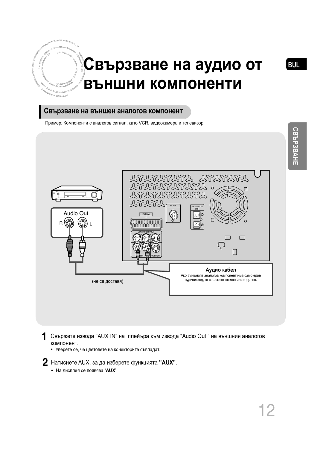 Samsung MM-C330D/EDC manual Свързване на аудио от, Външни компоненти, Свързване на външен аналогов компонент, Аудио кабел 