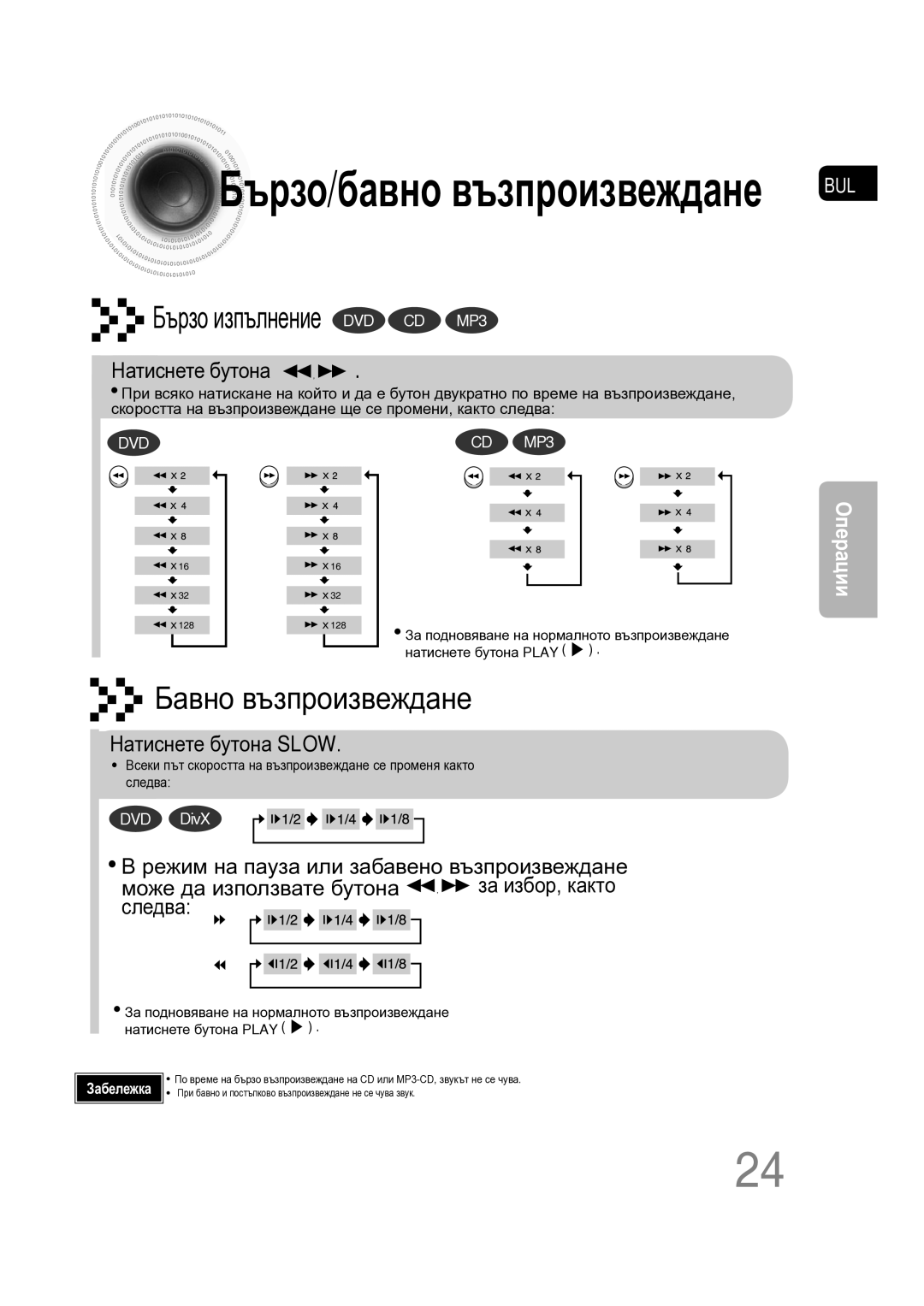 Samsung MM-C330D/EDC manual Бързо/бавно възпроизвеждане BUL, Натиснете бутона Slow 