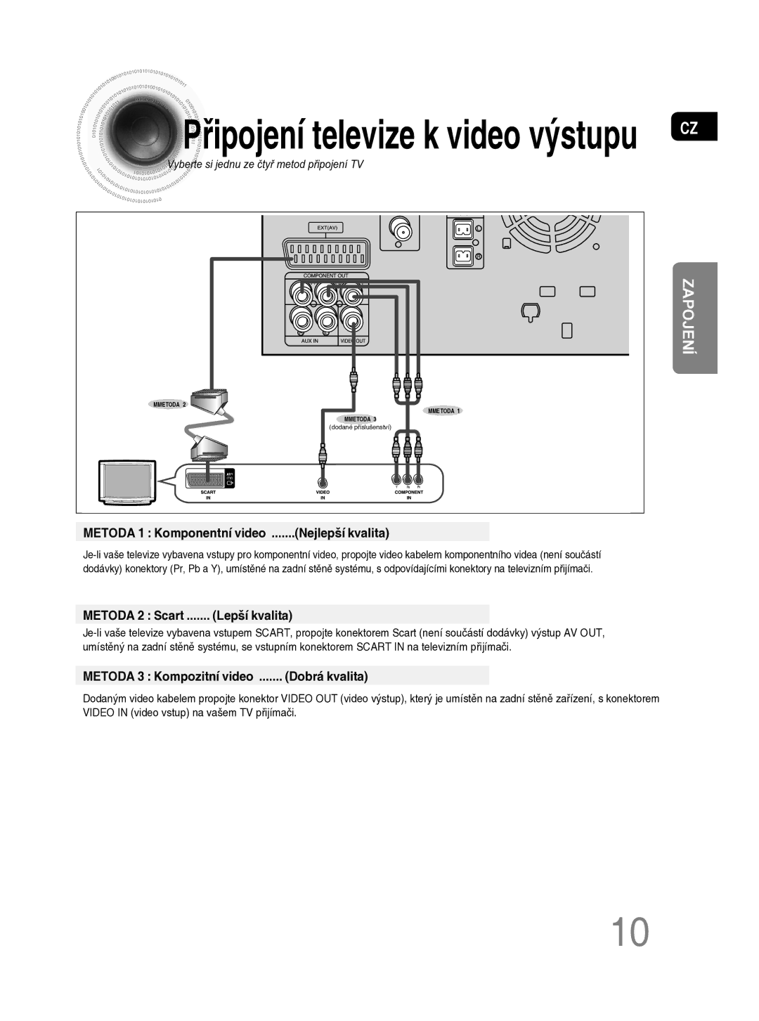 Samsung MM-C330D/EDC manual Řipojení televize k video výstupu CZ 