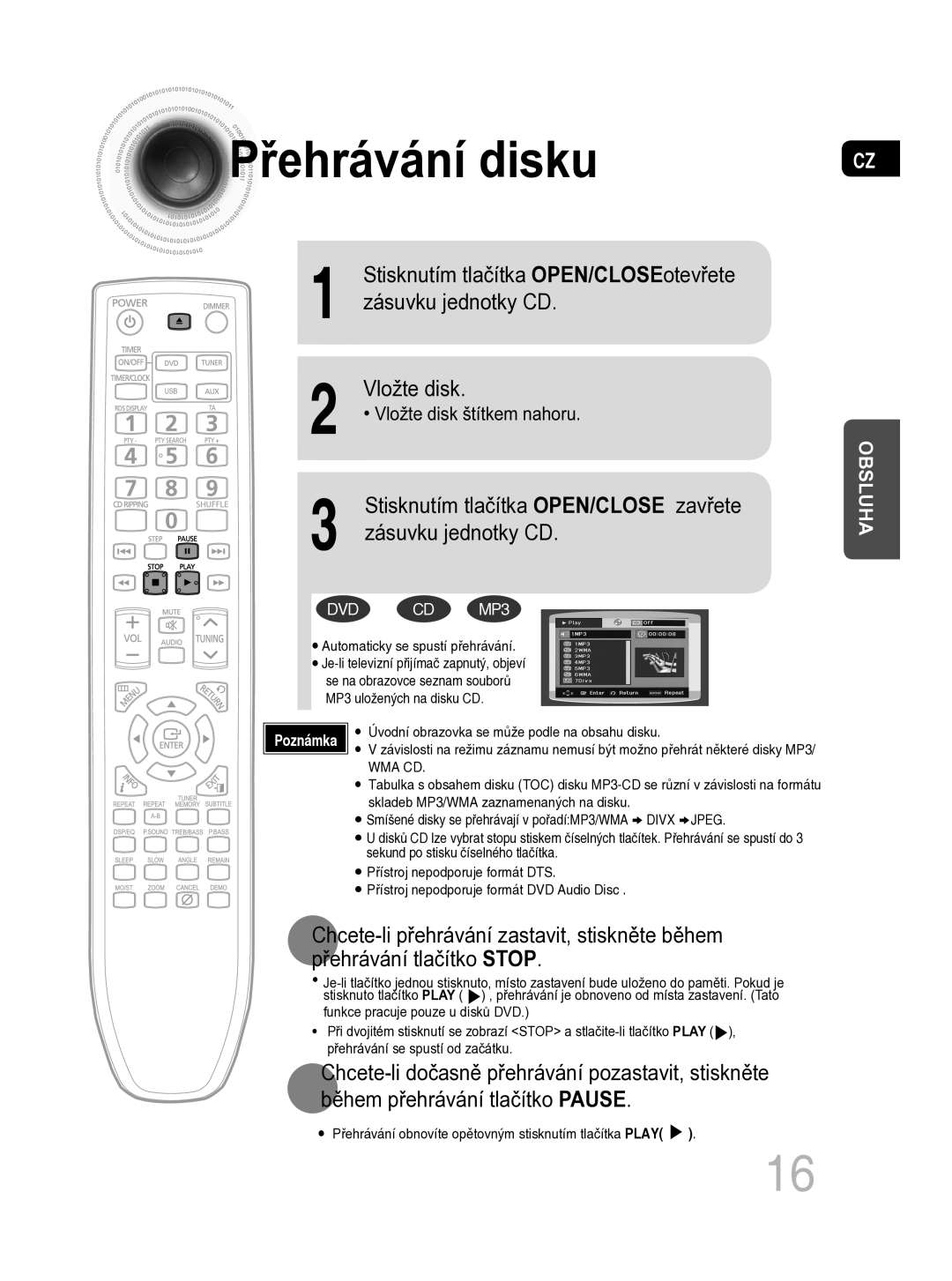 Samsung MM-C330D/EDC manual Úvodní obrazovka se může podle na obsahu disku 