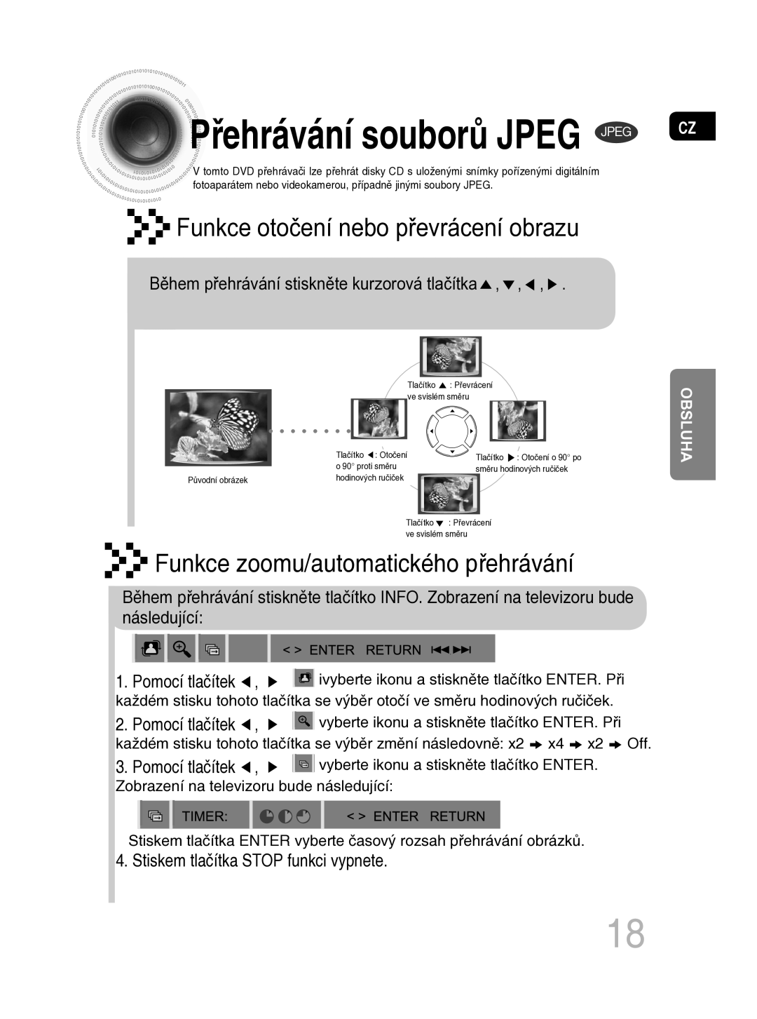 Samsung MM-C330D/EDC manual Řehrávání souborů Jpeg Jpeg, Stiskem tlačítka Stop funkci vypnete 