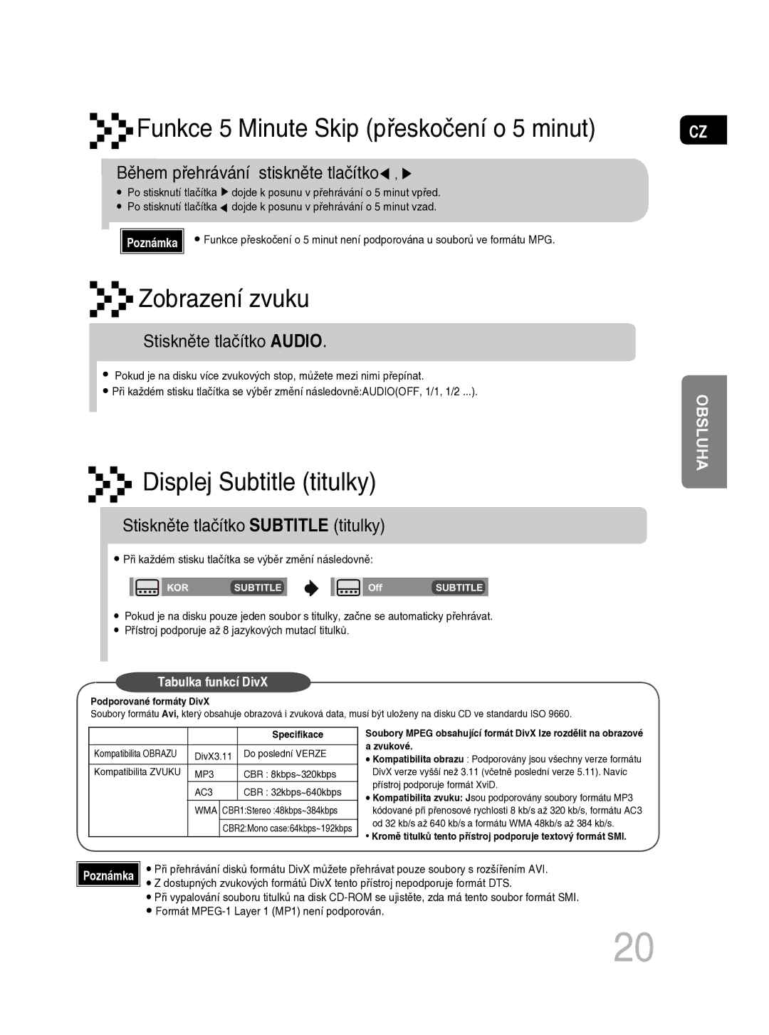 Samsung MM-C330D/EDC Během přehrávání stiskněte tlačítko, Stiskněte tlačítko Audio, Stiskněte tlačítko Subtitle titulky 