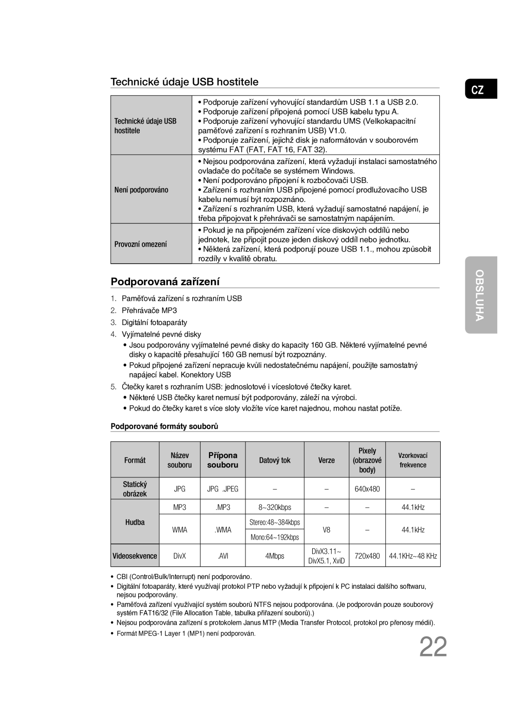 Samsung MM-C330D/EDC manual Ovladače do počítače se systémem Windows, Není podporováno připojení k rozbočovači USB 