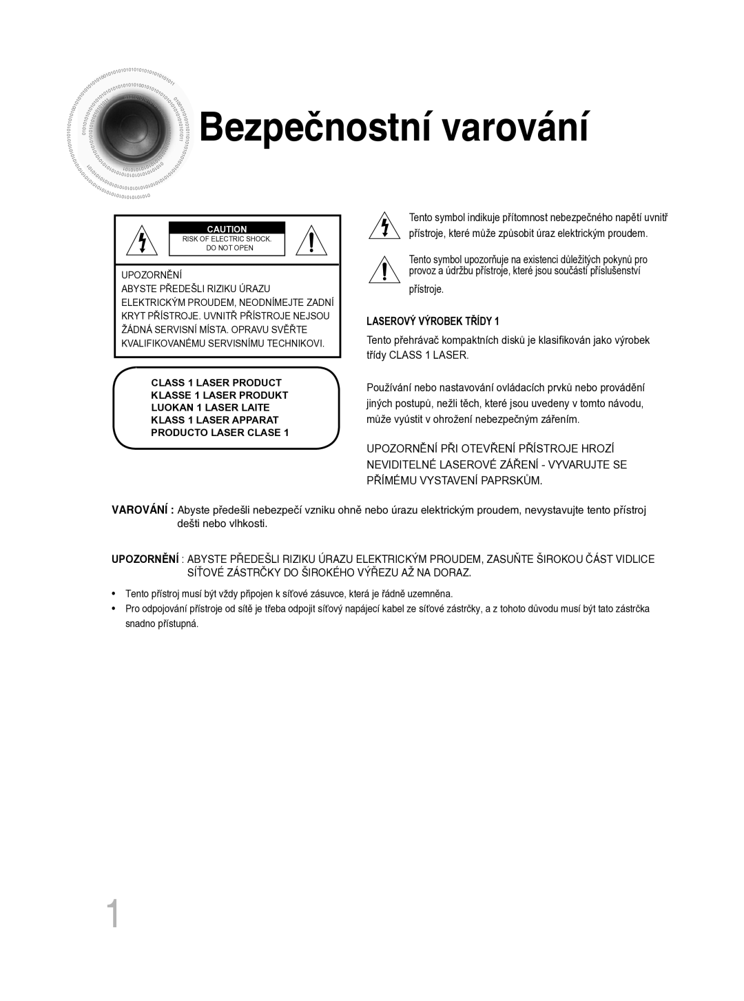 Samsung MM-C330D/EDC manual Bezpečnostní varování, Laserový Výrobek Třídy 