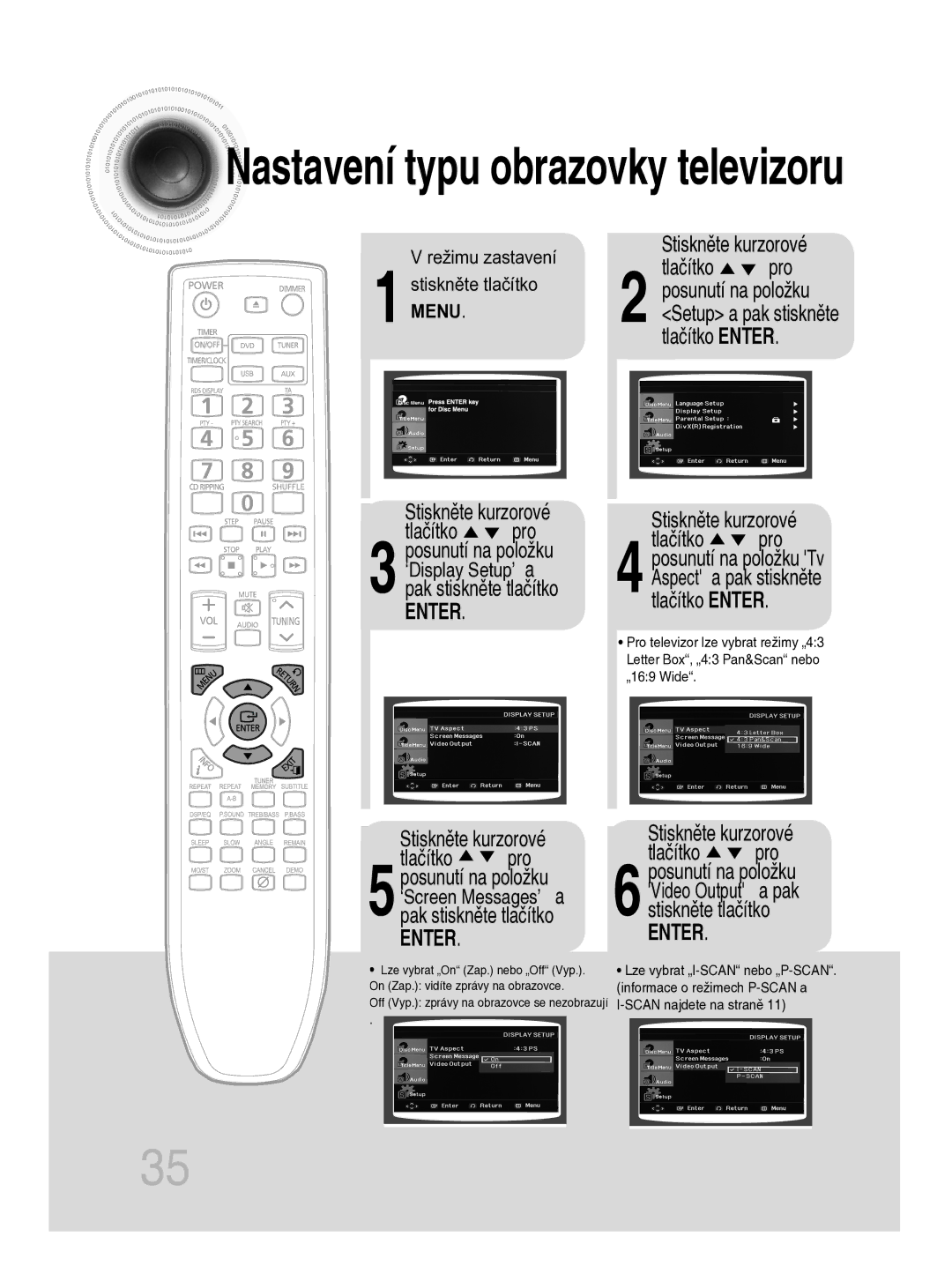 Samsung MM-C330D/EDC manual Nastavení typu obrazovky televizoru, Stiskněte kurzorové Tlačítko pro 