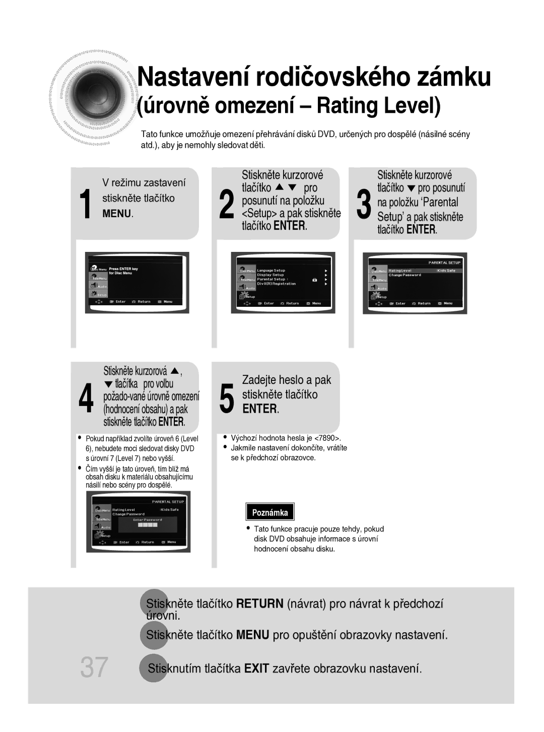 Samsung MM-C330D/EDC manual Tlačítko Enter, Zadejte heslo a pak Stiskněte tlačítko 