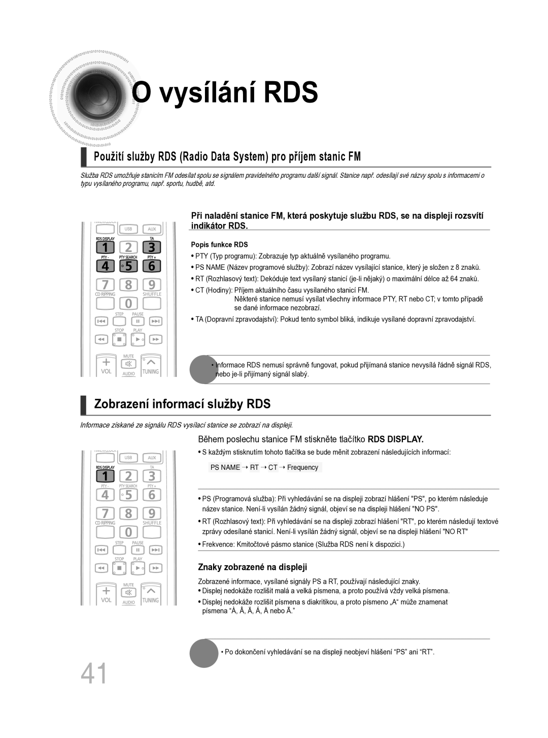 Samsung MM-C330D/EDC manual Vysílání RDS 