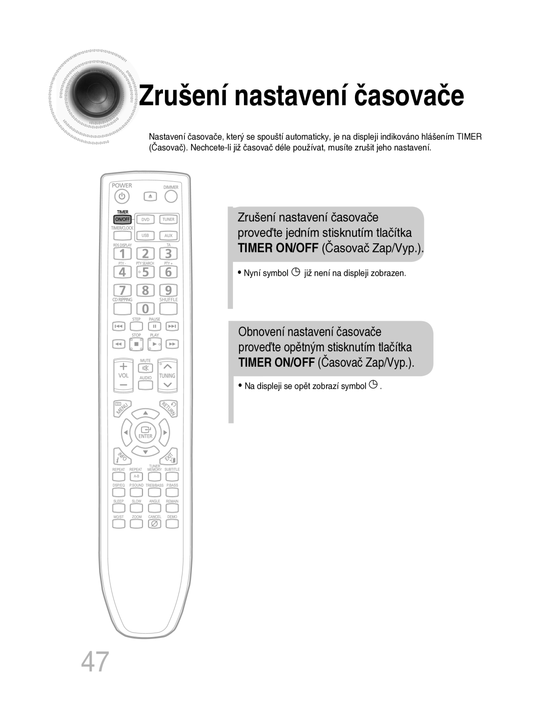 Samsung MM-C330D/EDC manual Zrušení nastavení časovače 