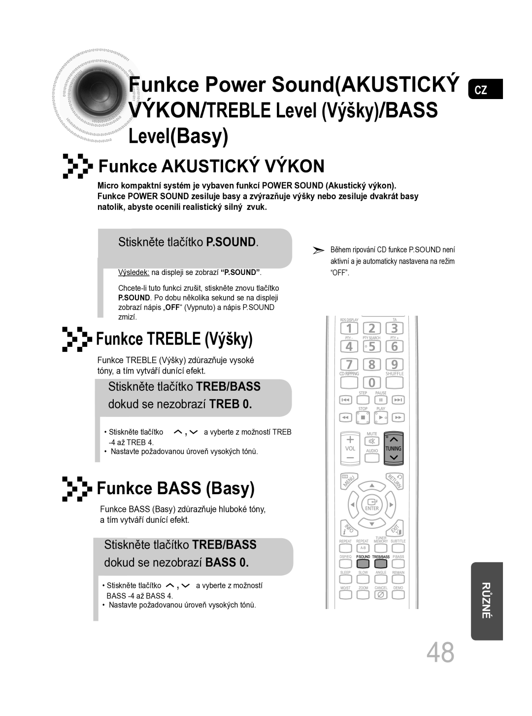 Samsung MM-C330D/EDC manual Funkce Power SoundAKUSTICKÝ 