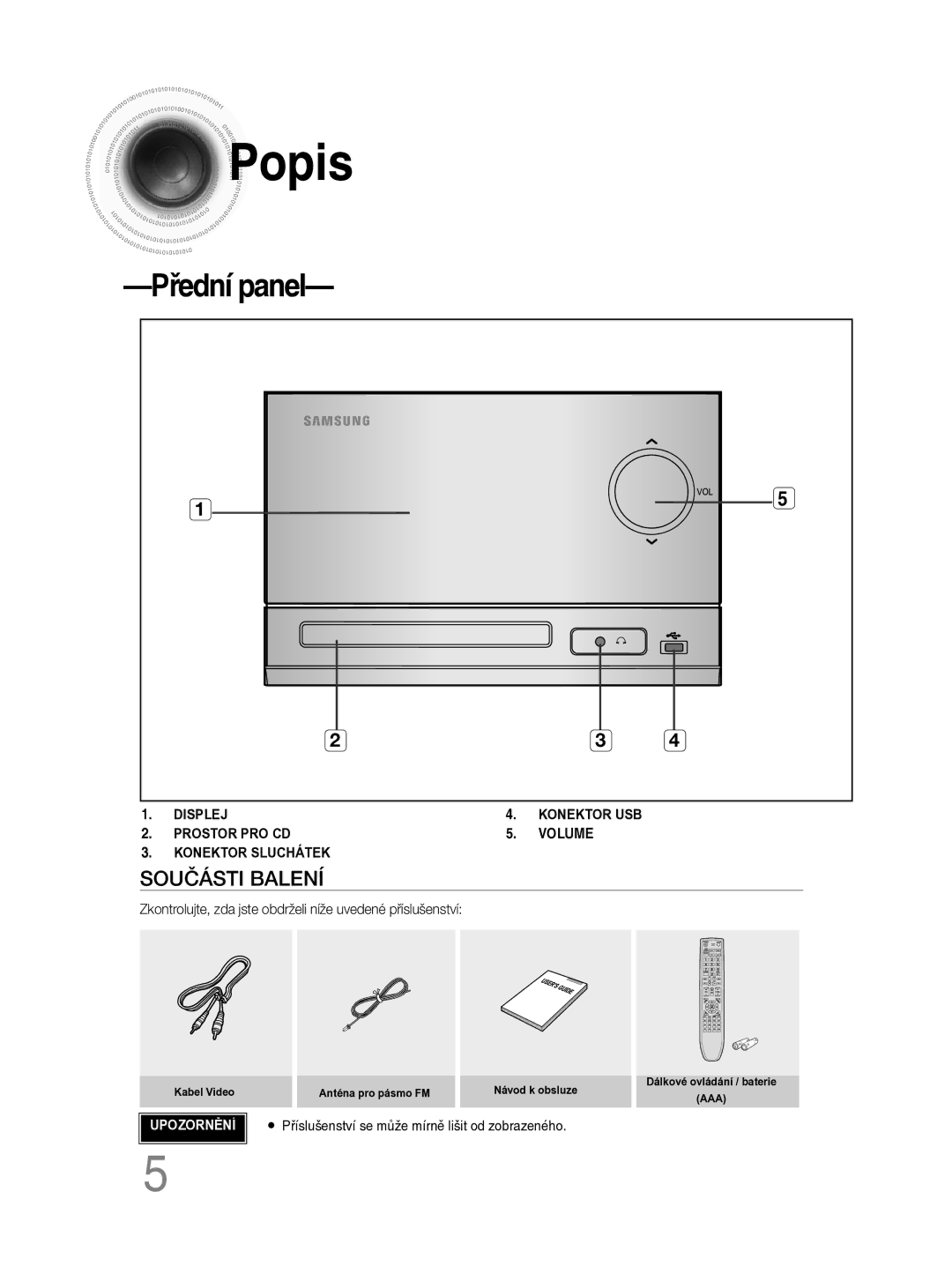 Samsung MM-C330D/EDC manual Popis, Příslušenství se může mírně lišit od zobrazeného 