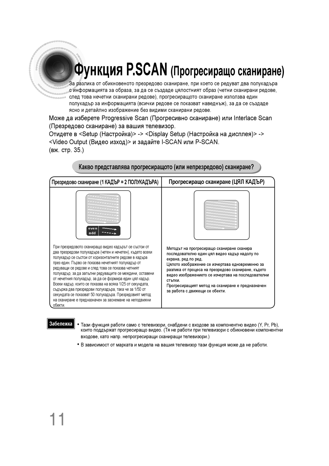 Samsung MM-C330D/EDC manual Функция P.SCAN Прогресиращо сканиране, вж. стр 
