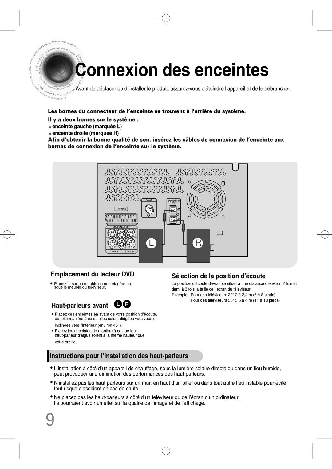 Samsung MM-C330D/XEF manual Connexion des enceintes, Haut-parleurs avant L R 