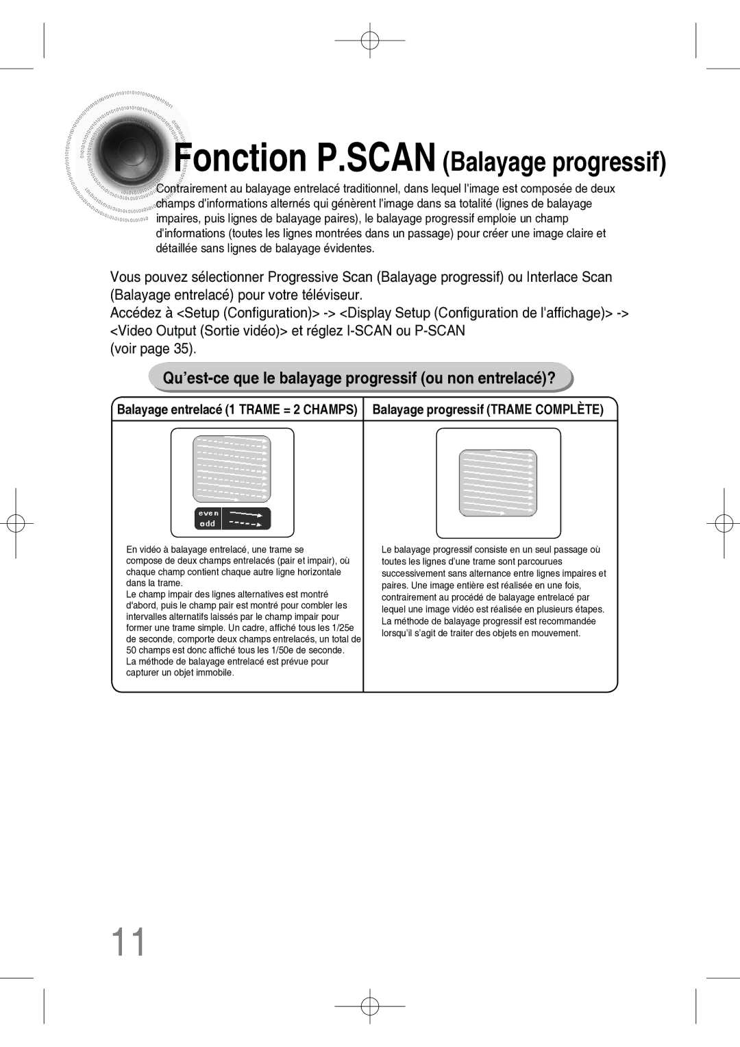 Samsung MM-C330D/XEF manual Fonction P.SCAN Balayage progressif 