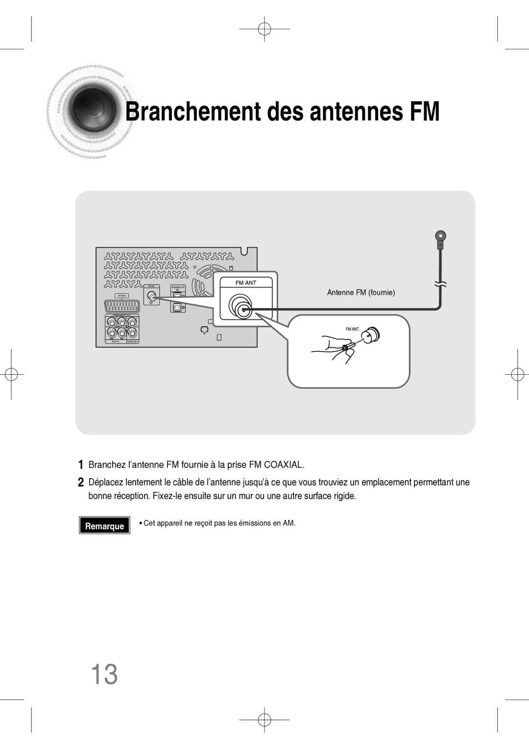 Samsung MM-C330D/XEF manual Branchement des antennes FM 