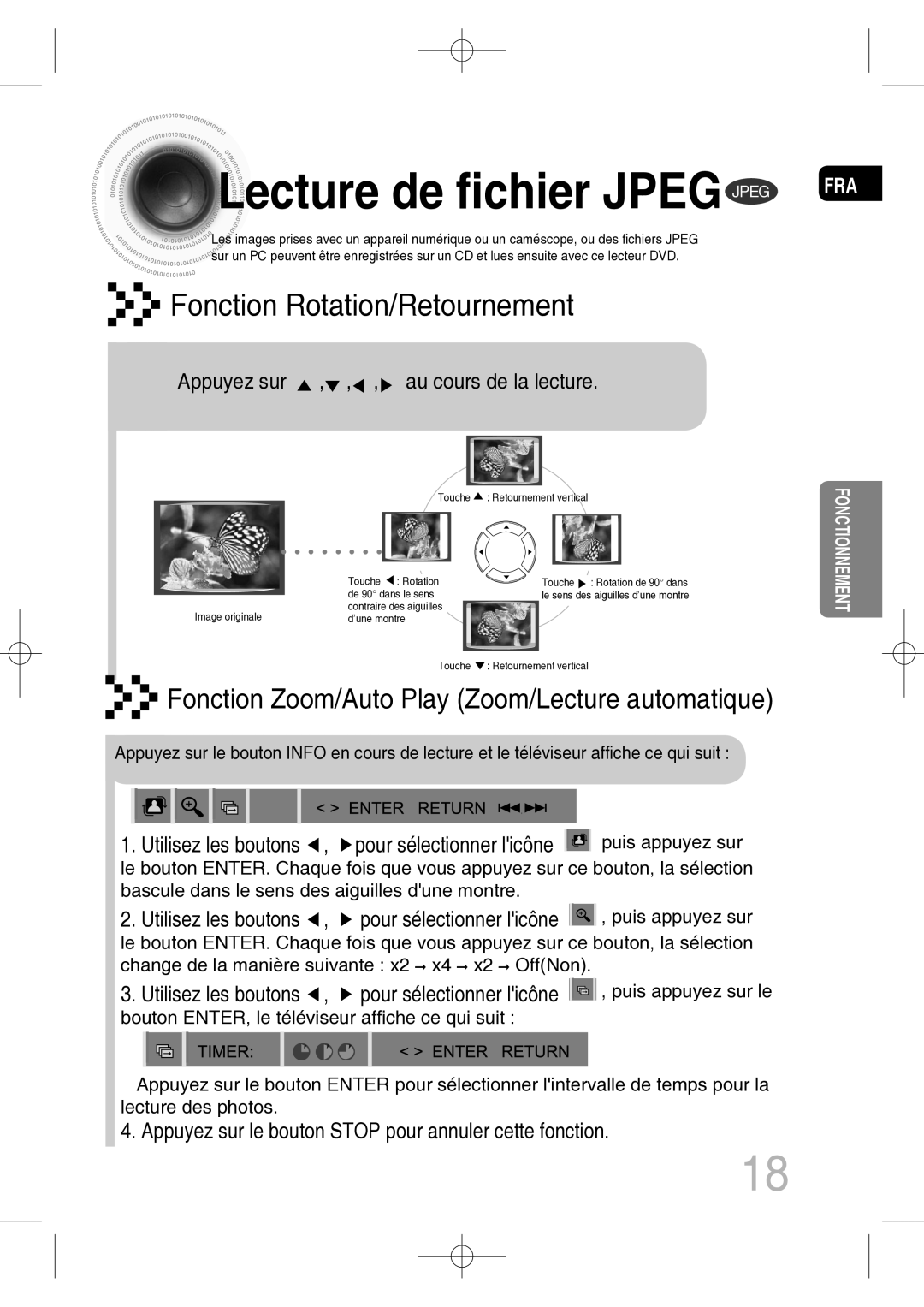 Samsung MM-C330D/XEF manual Lecture de fichier Jpeg Jpeg, Appuyez sur , , , au cours de la lecture 