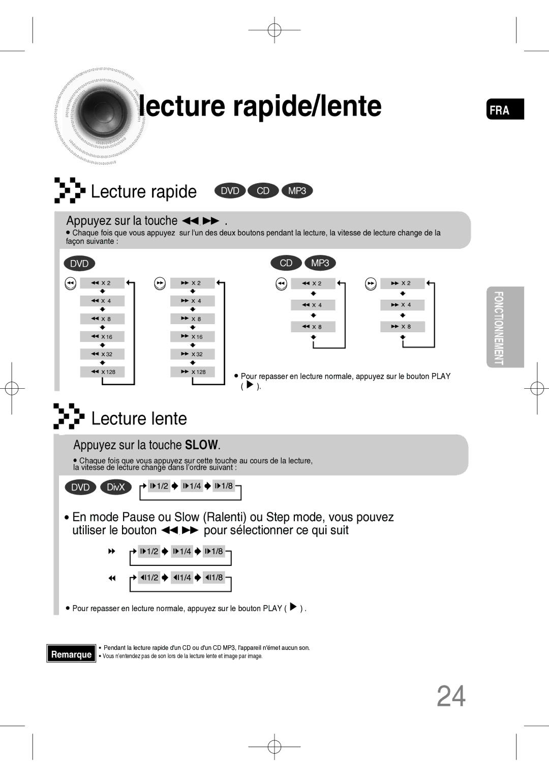 Samsung MM-C330D/XEF manual Lecture rapide/lente, Appuyez sur la touche Slow 