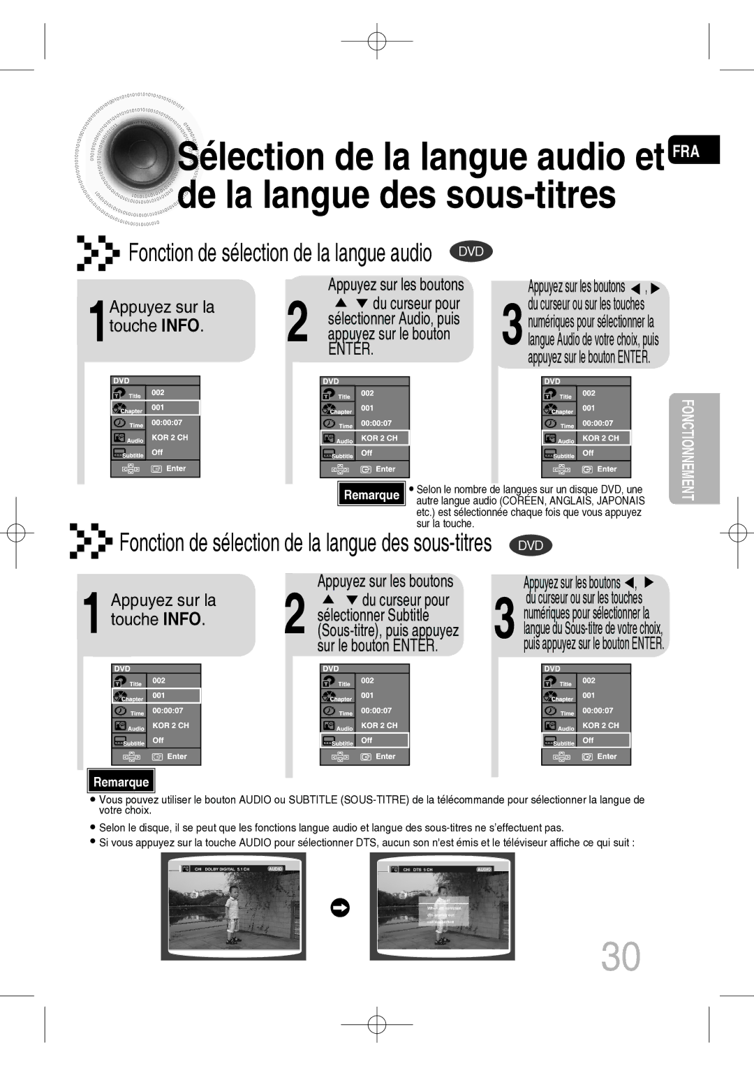 Samsung MM-C330D/XEF manual Touche Info, Appuyez sur les boutons, Appuyez sur la Du curseur pour, Sur le bouton Enter 