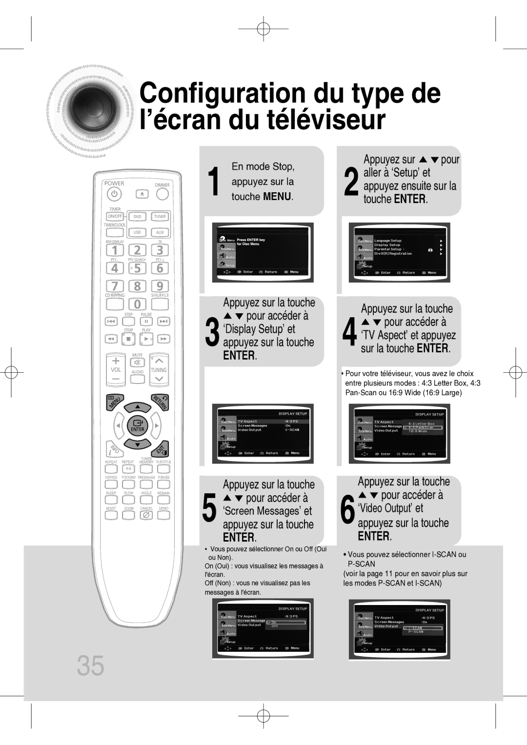 Samsung MM-C330D/XEF Configuration du type de l’écran du téléviseur, Appuyez sur pour, Pour accéder à 3‘Display Setup’ et 